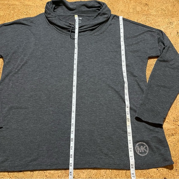 Michael Kors Drawstring Cowl Hooded Long Sleeve Shirt With “MK” Rhinestone Logo - Picture 10 of 12